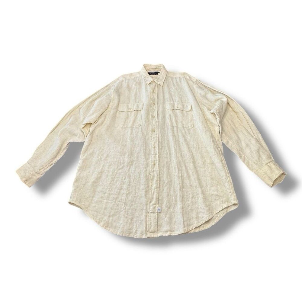 Tommy Bahama Ivory 100% Imported Linen Long Sleeve Button Down Men’s Size XL